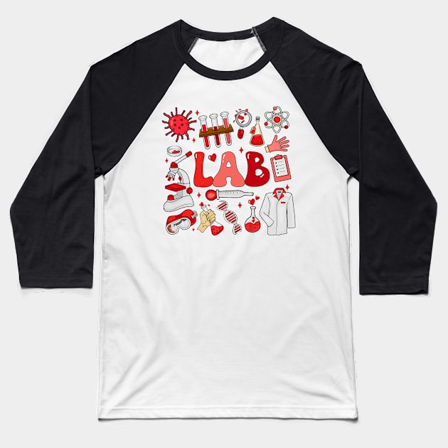 Retro Groovy Valentines Lab Tech Medical Laboratory Science Baseball T-Shirt by jadolomadolo